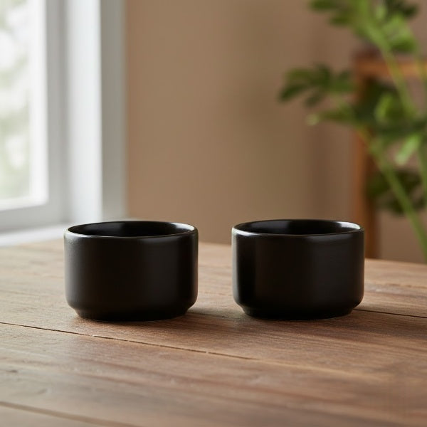Caffeine Ceramic Handmade Glossy Black Dip and Sauce (Set of 2, 50 ml)