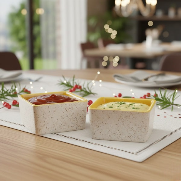 Caffeine Ceramic Handmade Cream and Yellow Matte Dip & Sauce (Set of 2, 40 ml)