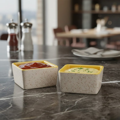 Caffeine Ceramic Handmade Cream and Yellow Matte Dip & Sauce (Set of 2, 40 ml)