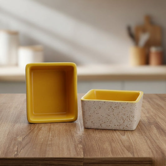 Caffeine Ceramic Handmade Cream and Yellow Matte Dip & Sauce (Set of 2, 40 ml)