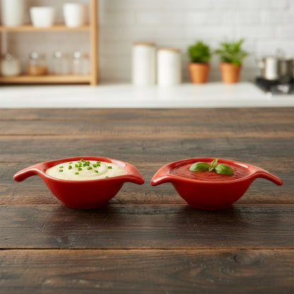 Caffeine Ceramic Handmade Red Glossy Dip and Sauce (Set of 2, 40 ml)