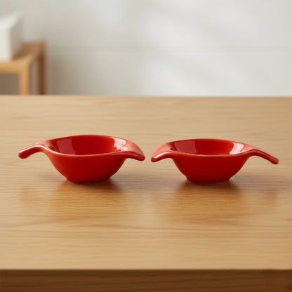 Caffeine Ceramic Handmade Red Glossy Dip and Sauce (Set of 2, 40 ml)