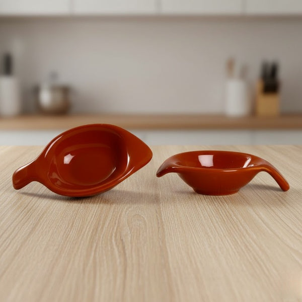 Caffeine Ceramic Stoneware Handmade Dark Brown Glossy Diya Dip and Sauce (Set of 2, 40 ml)