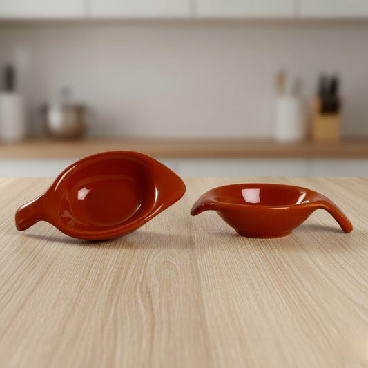 Caffeine Ceramic Stoneware Handmade Dark Brown Glossy Diya Dip and Sauce (Set of 2, 40 ml)