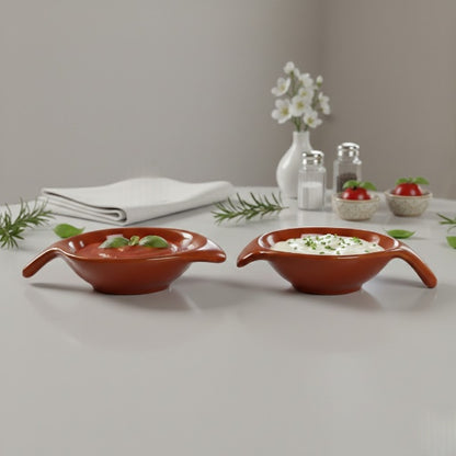 Caffeine Ceramic Stoneware Handmade Dark Brown Glossy Diya Dip and Sauce (Set of 2, 40 ml)