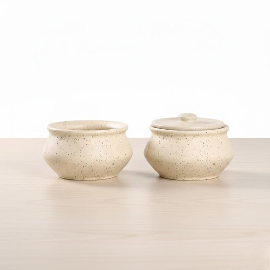 Caffeine Ceramic Stoneware Handmade Cream Matte Dip and Sauce (Set of 2) 120 ML