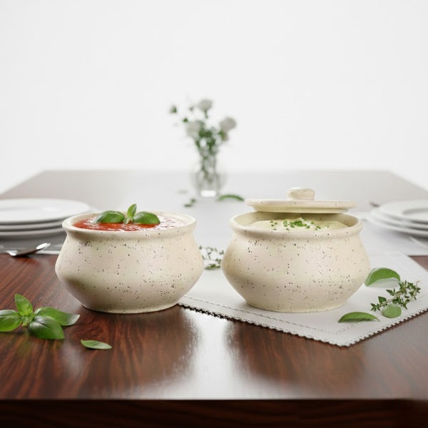 Caffeine Ceramic Stoneware Handmade Cream Matte Dip and Sauce (Set of 2) 120 ML