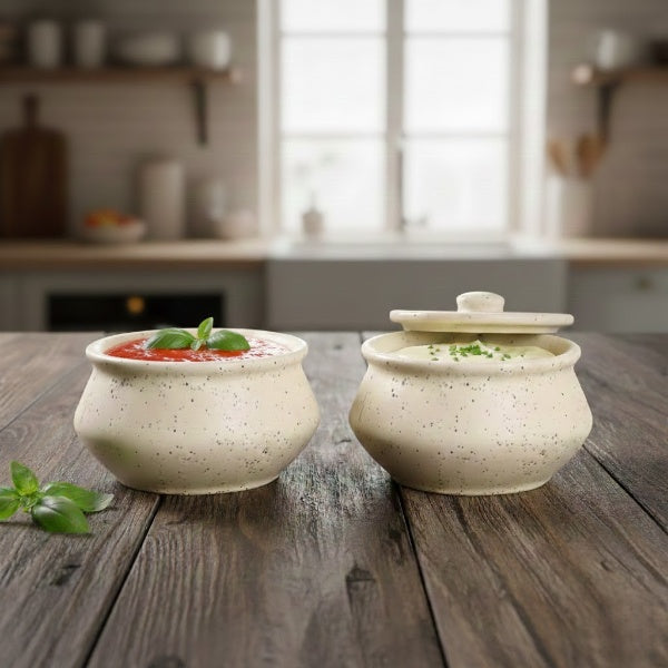 Caffeine Ceramic Stoneware Handmade Cream Matte Dip and Sauce (Set of 2) 120 ML