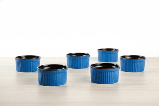 Caffeine Ceramic Handmade Blue & Brown ramekins Bowl (Set of 6, 150 ml)