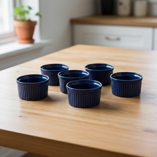 Caffeine Ceramic Handmade Blue Glossy Ramekin bowl (Set of 6)