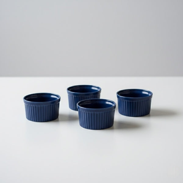Caffeine Ceramic Handmade Blue Glossy Ramekin bowl (Set of 6)