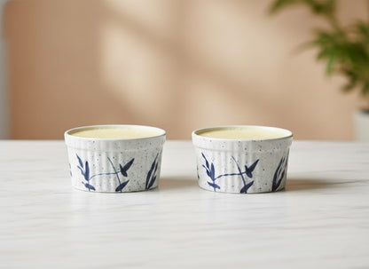 Caffeine Ceramic Handmade White Bamboo Ramekins Bowl (Set of 4)