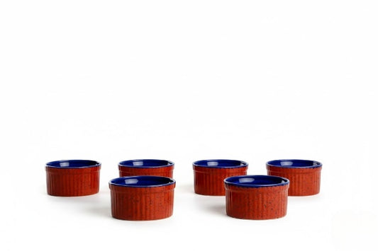 Caffeine Ceramic Handmade Blue Metallic Ramekins Bowl (Set of 6)