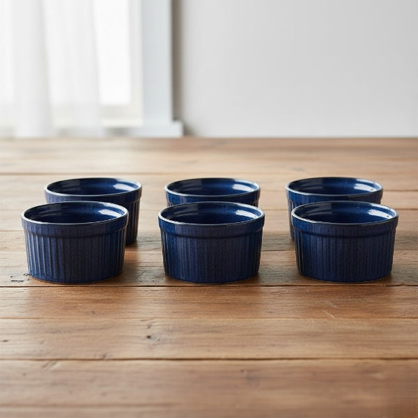 Caffeine Ceramic Handmade Blue Metallic Ramekins Bowl (Set of 6)