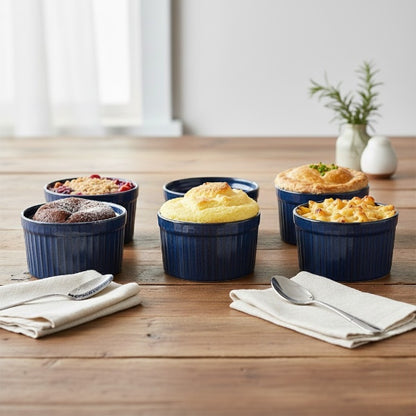 Caffeine Ceramic Handmade Blue Metallic Ramekins Bowl (Set of 6)