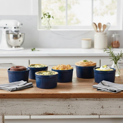 Caffeine Ceramic Handmade Blue Metallic Ramekins Bowl (Set of 6)