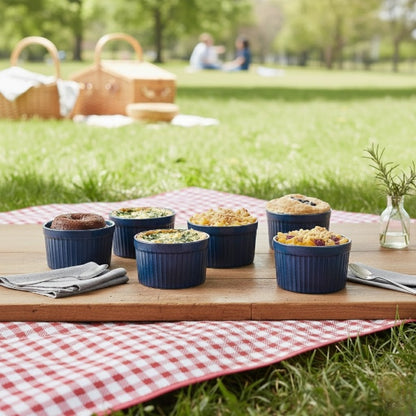 Caffeine Ceramic Handmade Blue Metallic Ramekins Bowl (Set of 6)