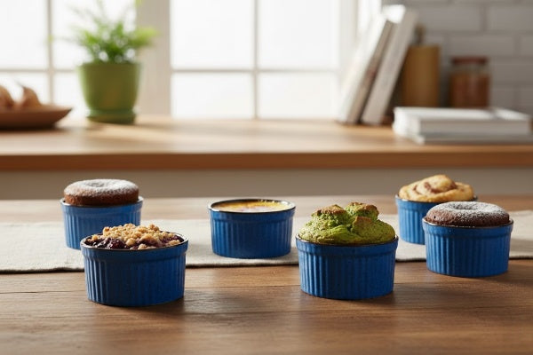 Caffeine Ceramic Handmade Blue & Brown ramekins Bowl (Set of 6, 150 ml)