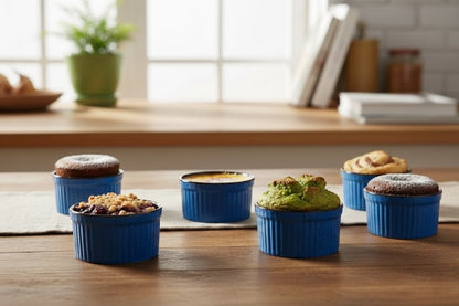 Caffeine Ceramic Handmade Blue & Brown ramekins Bowl (Set of 6, 150 ml)