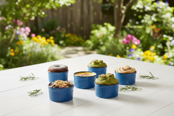 Caffeine Ceramic Handmade Blue & Brown ramekins Bowl (Set of 6, 150 ml)