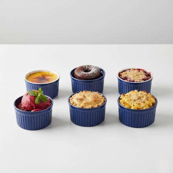 Caffeine Ceramic Handmade Blue Glossy Ramekin bowl (Set of 6)