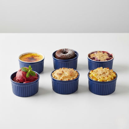 Caffeine Ceramic Handmade Blue Glossy Ramekin bowl (Set of 6)
