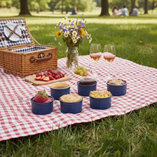 Caffeine Ceramic Handmade Blue Glossy Ramekin bowl (Set of 6)