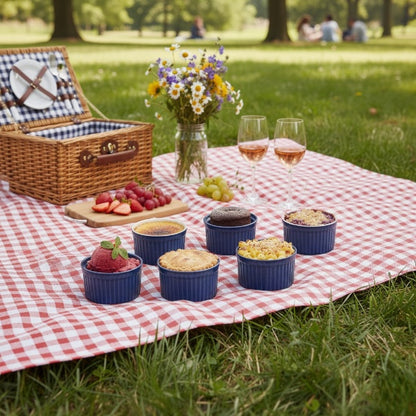 Caffeine Ceramic Handmade Blue Glossy Ramekin bowl (Set of 6)