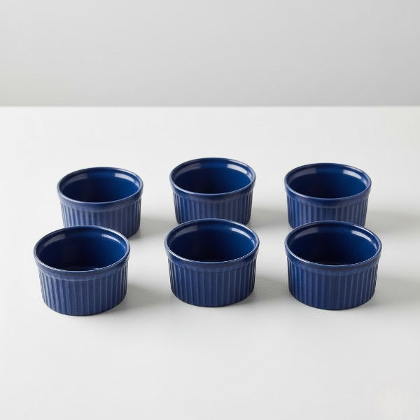 Caffeine Ceramic Handmade Blue Glossy Ramekin bowl (Set of 6)
