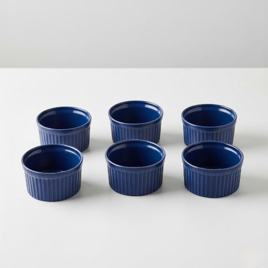 Caffeine Ceramic Handmade Blue Glossy Ramekin bowl (Set of 6)