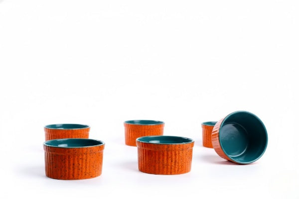 Caffeine Ceramic Handmade Blue Glossy Ramekin bowl (Set of 6)