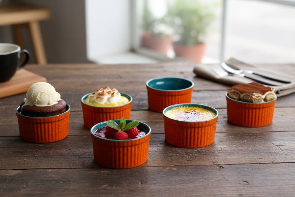 Caffeine Ceramic Handmade Blue Glossy Ramekin bowl (Set of 6)