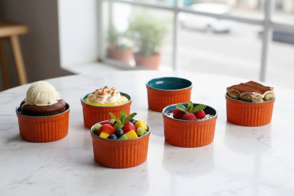 Caffeine Ceramic Handmade Blue Glossy Ramekin bowl (Set of 6)