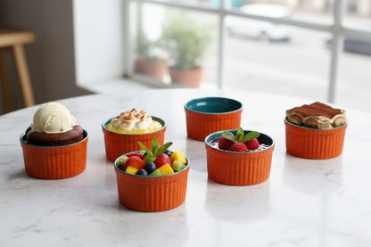 Caffeine Ceramic Handmade Blue Glossy Ramekin bowl (Set of 6)