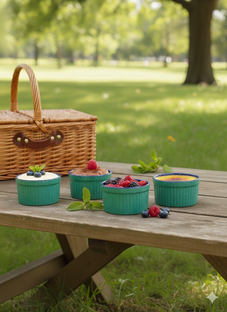 Caffeine Ceramic Handmade Blue & Green Ramekins Bowls (Set of 4)