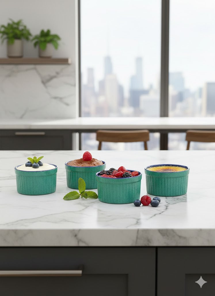 Caffeine Ceramic Handmade Blue & Green Ramekins Bowls (Set of 4)