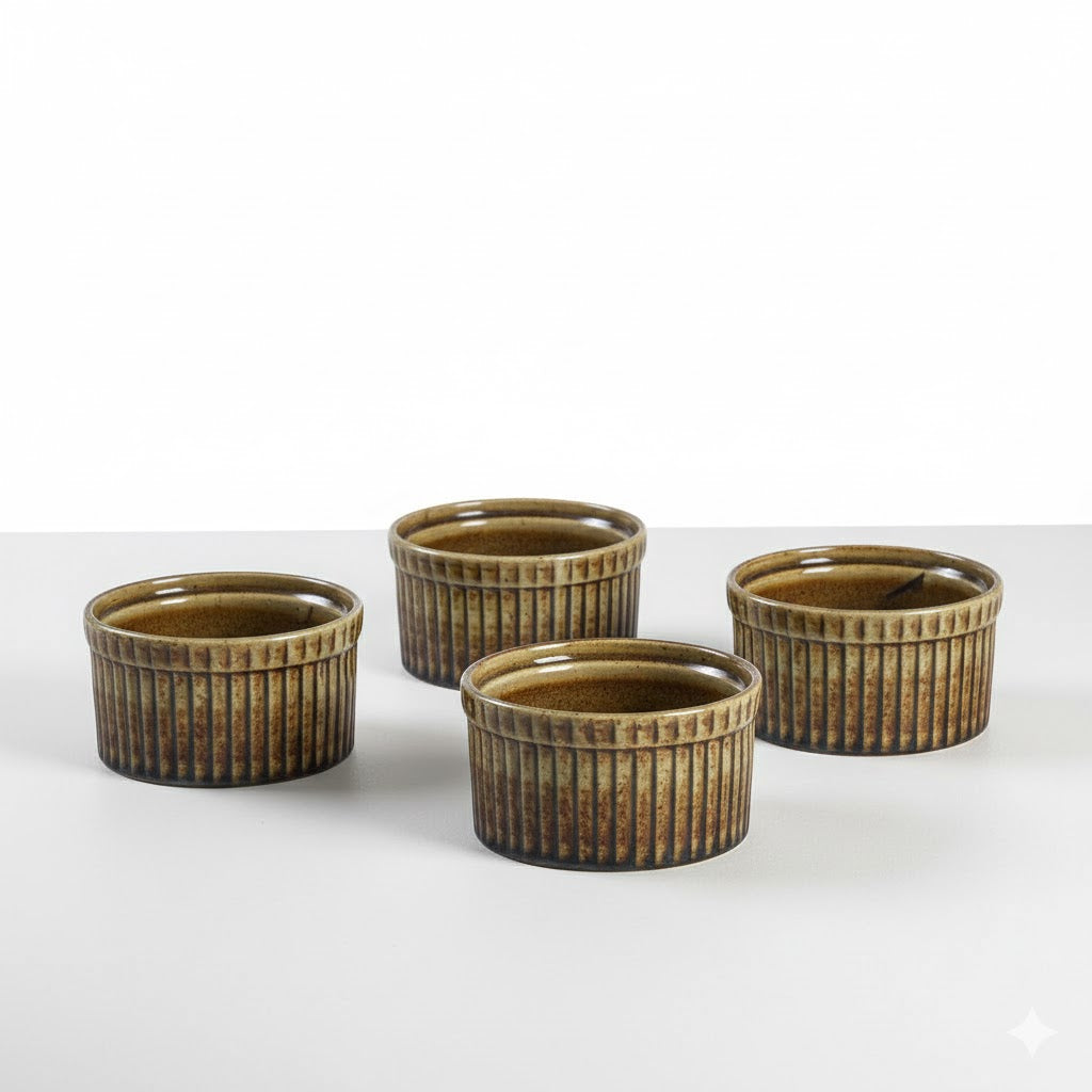 Caffeine Ceramic Handmade Brown Timberland Ramekin bowl (Set of 4, 150 ml)