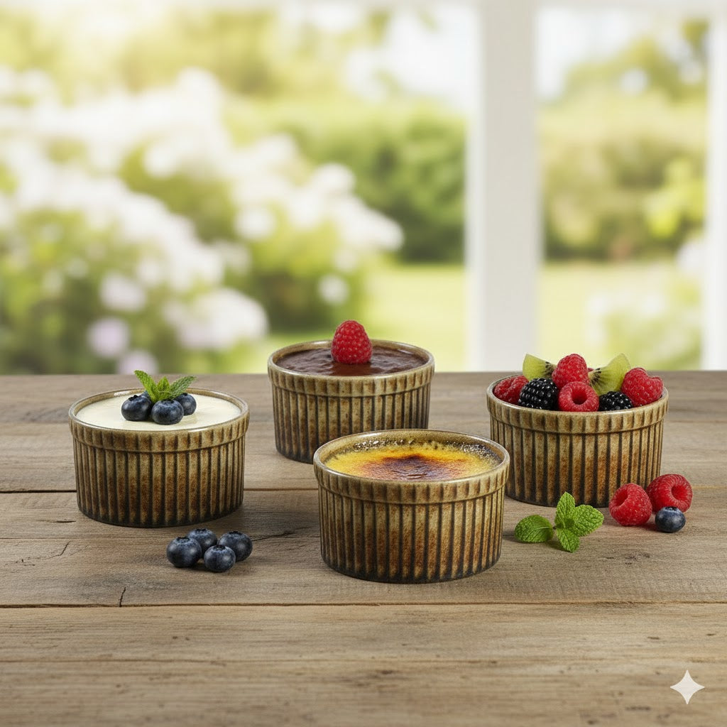 Caffeine Ceramic Handmade Brown Timberland Ramekin bowl (Set of 4, 150 ml)