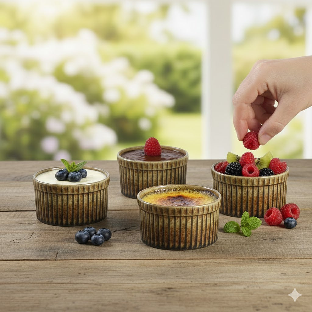 Caffeine Ceramic Handmade Brown Timberland Ramekin bowl (Set of 4, 150 ml)