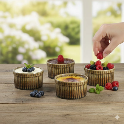 Caffeine Ceramic Handmade Brown Timberland Ramekin bowl (Set of 4, 150 ml)