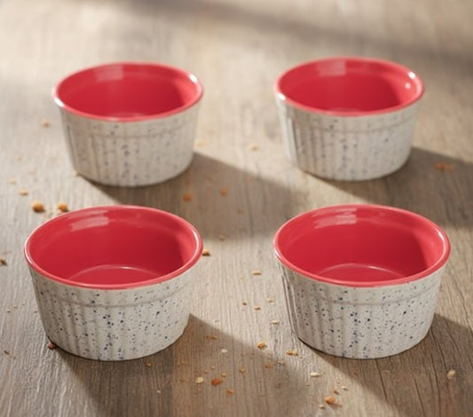 Caffeine Classic Handmade White & Red Ramekins Bowl (Set of 4)