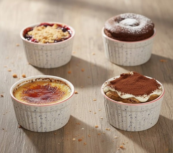 Caffeine Classic Handmade White & Red Ramekins Bowl (Set of 4)