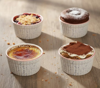 Caffeine Classic Handmade White & Red Ramekins Bowl (Set of 4)