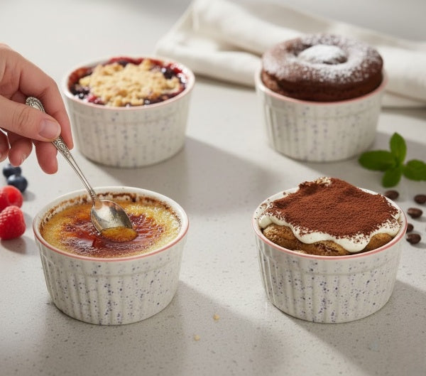 Caffeine Classic Handmade White & Red Ramekins Bowl (Set of 4)