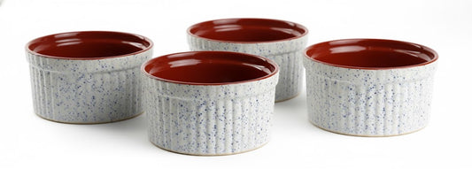 Caffeine Ceramic Handmade White & Brown Ramekins bowl (Set of 4)