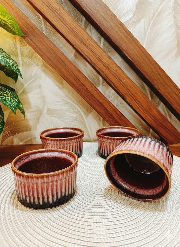 Caffeine Ceramic Handmade Red Studio Ramekin bowl set of 6