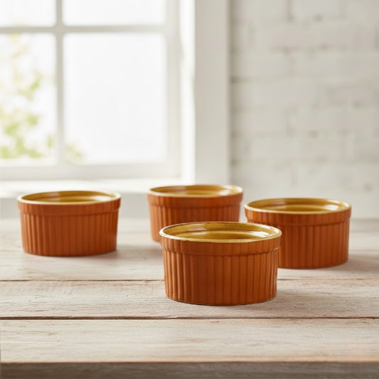 Caffeine Ceramic Handmade Brown & Yellow Ramekin bowl (Set of 4)