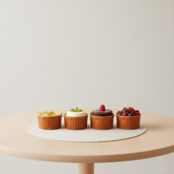 Caffeine Ceramic Handmade Brown & Yellow Ramekin bowl (Set of 4)