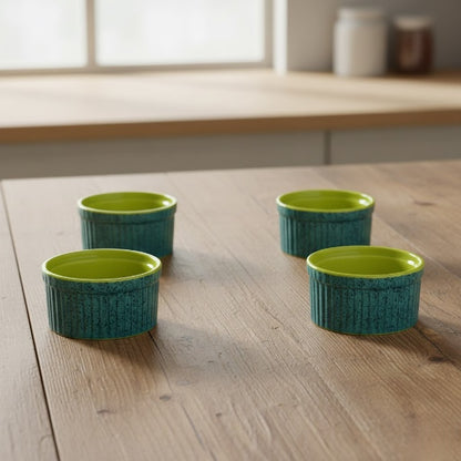 Caffeine Ceramic Handmade Glossy Turquoise Green Ramekin bowl (Set of 4)