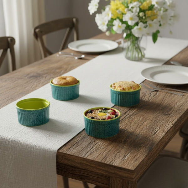 Caffeine Ceramic Handmade Glossy Turquoise Green Ramekin bowl (Set of 4)